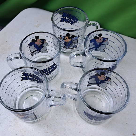 Very Vintage Break Time Break Room Micky Glass Cups Set of 5 - Picture 4 of 4